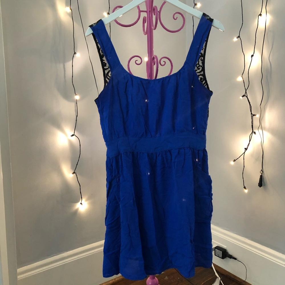 Blue dress with lace button up back